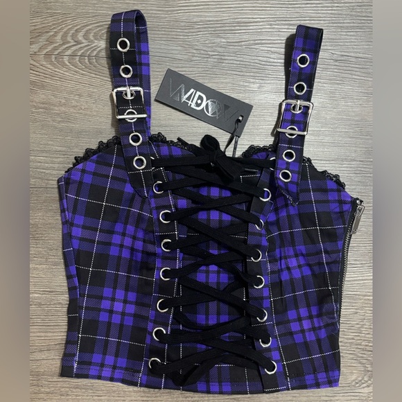 Dolls Kill Tops - NWT Dolls Kill / Widow Purple & Black Plaid Corset Top